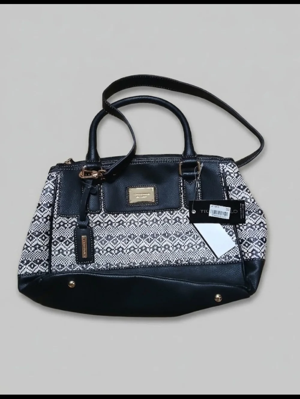 Tignanello Black&Cream Woven-Accent Satchel With Detachable Strap, New With Tags